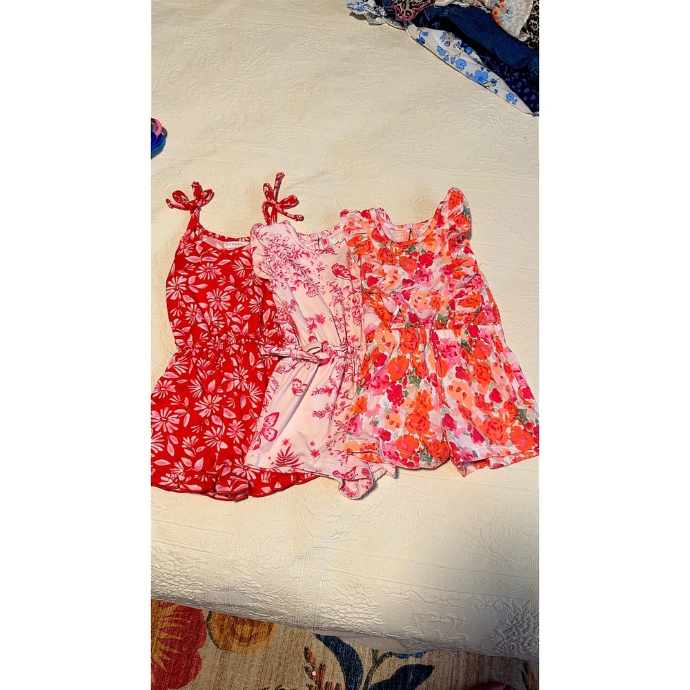 Baby Girls Floral Rompers Bundle Set of 3 Pink Red Orange Summer Outfits